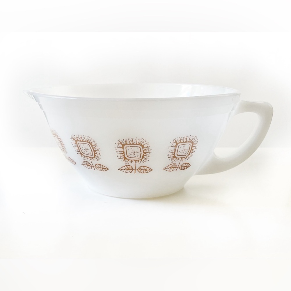Vintage Federal Glass Milk Glass Batter Bowl with Sunflower motif